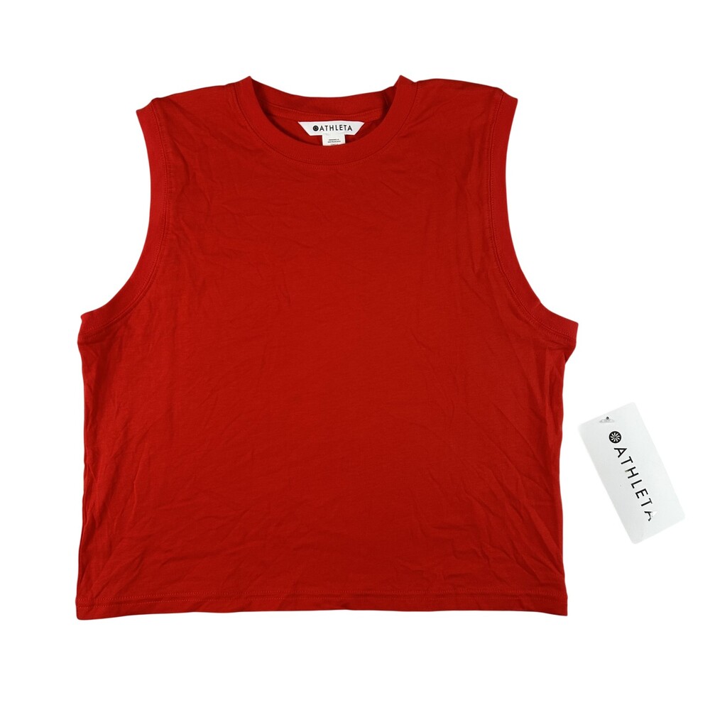 Athleta Tank Top Womens Small Red True Cotton Cropped Muscle Jersey Tank